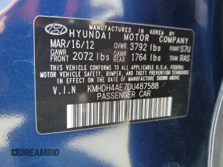 2013 Hyundai Elantra GLS with VIN KMHDH4AE7DU487588, listed as a Copart auction lot 62098015 with 106,046 mi miles and Salvage title. Bid and sale history available at DreamBid. Image 13.