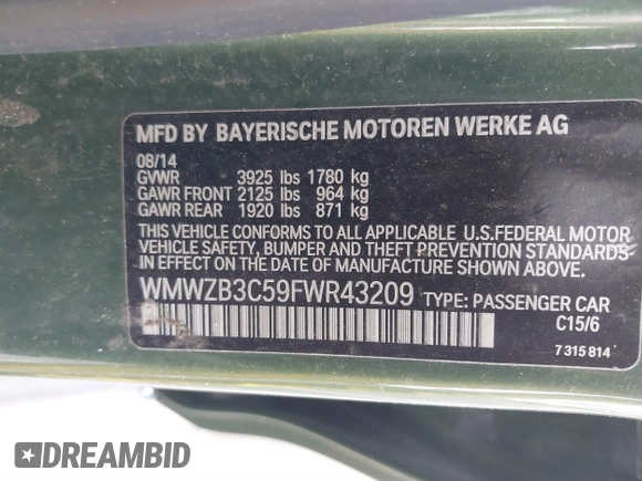 2015 MINI Countryman z VIN WMWZB3C59FWR43209, wystawiony jako IAAI lot #41761218 z przebiegiem Nie podano mil oraz . Historia ofert i sprzedaży dostępna na DreamBid. Obrazek 9.