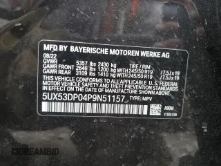 2023 BMW X3 xDrive30i with VIN 5UX53DP04P9N51157, listed as a Copart auction lot 48352945 with Not Provided miles and Salvage Title. Bid and sale history available at DreamBid. Image 13.