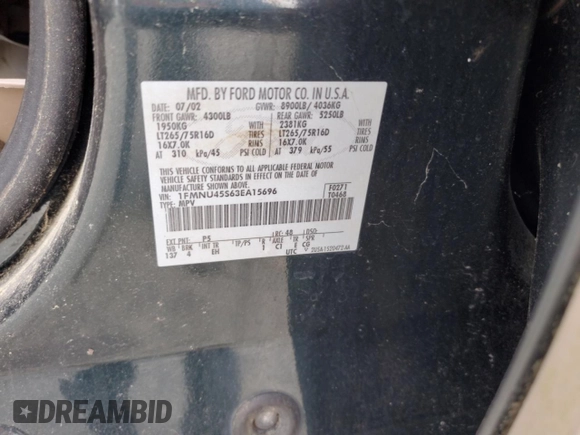 2003 Ford Excursion Eddie Bauer с VIN 1FMNU45S63EA15696, выставлен на аукционе Copart как лот 57557965 с пробегом 129 493 миль миль и Чистый • Clean title. История ставок и продаж доступна на DreamBid. Изображение 13.