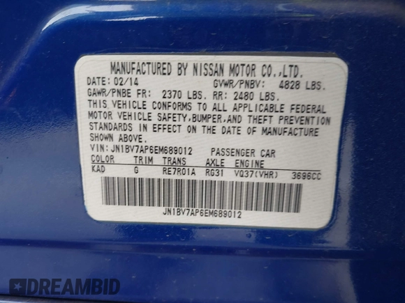 2014 Infiniti Q50 with VIN JN1BV7AP6EM689012, listed as a IAAI auction lot 42063216 with 114,785 mi miles and . Bid and sale history available at DreamBid. Image 9.