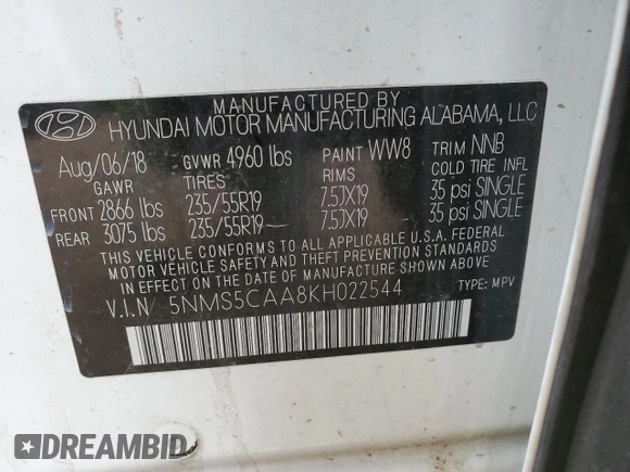 2019 Hyundai Santa Fe Ultimate with VIN 5NMS5CAA8KH022544, listed as a Copart auction lot 71146552 with 46,417 mi miles. Bid and sale history available at carsss.com. Image 13.