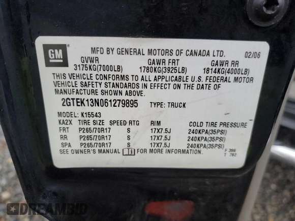 2006 GMC Sierra 1500 SLT with VIN 2GTEK13N061279895, listed as a Copart auction lot 87251354 with 210,460 mi miles and Salvage Title. Bid and sale history available at carsss.com. Image 13.