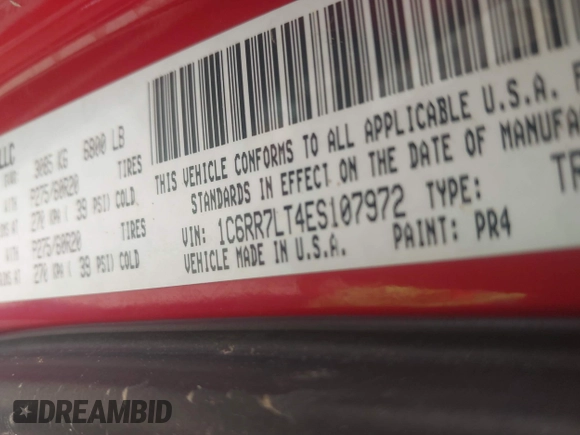 2014 Ram 1500 Big Horn with VIN 1C6RR7LT4ES107972, listed as a IAAI auction lot 41867897 with Not provided miles and . Bid and sale history available at DreamBid. Image 9.