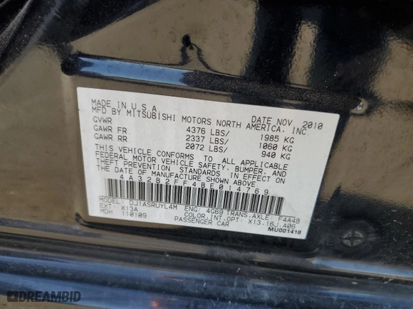 2011 Mitsubishi Galant FE with VIN 4A32B2FF4BE014769, listed as a Copart auction lot 68899874 with 87,681 mi miles and Non Repairable. Bid and sale history available at carsss.com. Image 13.