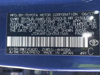 2017 Toyota Prius Two with VIN JTDKARFU2H3541565, listed as a IAAI auction lot 41815106 with 1 mi miles. Bid and sale history available at carsss.com. Image 9.
