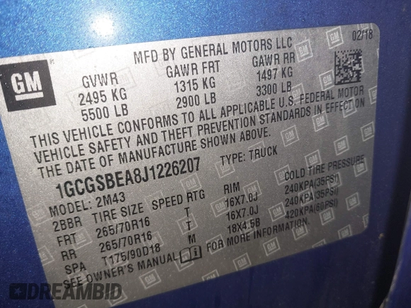 2018 Chevrolet Colorado 2WD Work Truck z VIN 1GCGSBEA8J1226207, wystawiony jako IAAI lot #41140073 z przebiegiem 108 578 mil mil oraz . Historia ofert i sprzedaży dostępna na DreamBid. Obrazek 9.