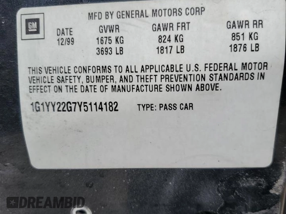 2000 Chevrolet Corvette with VIN 1G1YY22G7Y5114182, listed as a Copart auction lot 75886044 with 162,224 mi miles and Salvage Title. Bid and sale history available at carsss.com. Image 12.