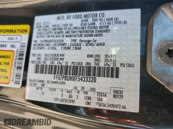 2015 Ford Mustang EcoBoost Premium z VIN 1FATP8UHXF5433320, wystawiony jako Copart lot #57146595 z przebiegiem 109 314 mil mil oraz Czysty tytuł • Clean title. Historia ofert i sprzedaży dostępna na DreamBid. Obrazek 12.