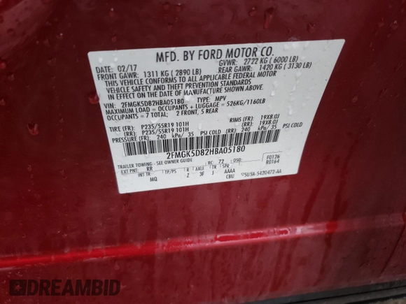 2017 Ford Flex Limited z VIN 2FMGK5D82HBA05180, wystawiony jako Copart lot #81563224 z przebiegiem 75 662 mil mil oraz Szkoda całkowita • Salvage title. Historia ofert i sprzedaży dostępna na DreamBid. Obrazek 14.