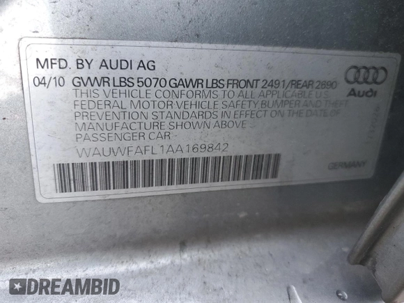 2010 Audi A4 2.0T Premium Plus with VIN WAUWFAFL1AA169842, listed as a Copart auction lot 81642084 with 118,583 mi miles and Clean Title. Bid and sale history available at carsss.com. Image 13.