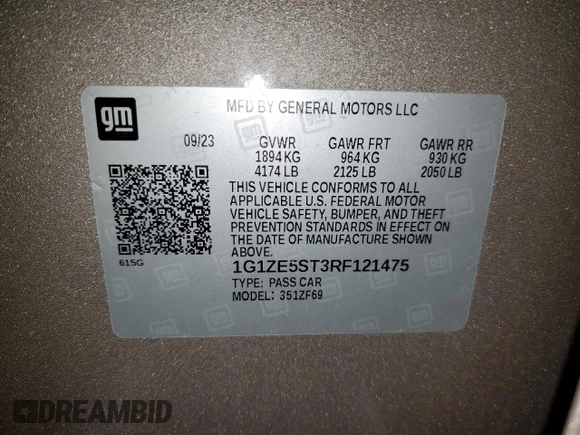 2024 Chevrolet Malibu LT with VIN 1G1ZE5ST3RF121475, listed as a Copart auction lot 88788615 with Not Provided miles and Non Repairable. Bid and sale history available at DreamBid. Image 12.