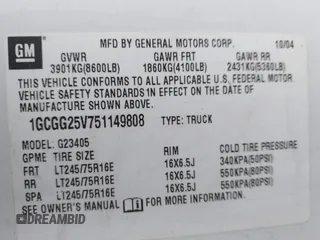 2005 Chevrolet Express Cargo with VIN 1GCGG25V751149808, listed as a IAAI auction lot 41925249 with 390,151 mi miles and . Bid and sale history available at DreamBid. Image 9.