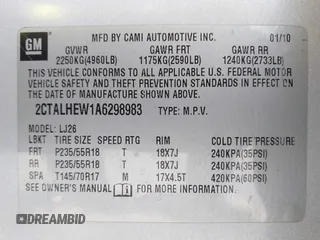 2010 GMC Terrain SLT-2 with VIN 2CTALHEW1A6298983, listed as a IAAI auction lot 40981841 with 131,821 mi miles and . Bid and sale history available at carsss.com. Image 9.