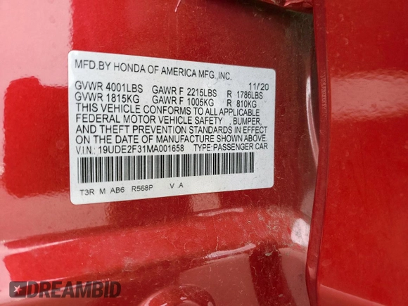 2021 Acura ILX with VIN 19UDE2F31MA001658, listed as a Copart auction lot 49037115 with 82,932 mi miles and Salvage title. Bid and sale history available at DreamBid. Image 13.