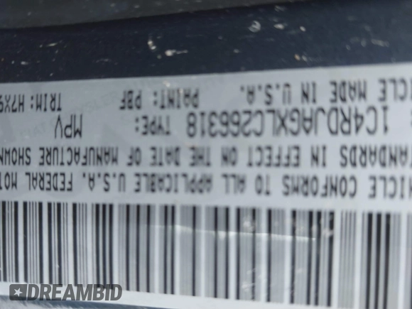 2020 Dodge Durango SXT Plus with VIN 1C4RDJAGXLC266318, listed as a IAAI auction lot 41381578 with Not Provided miles and . Bid and sale history available at DreamBid. Image 9.