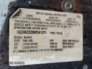 1998 Chevrolet Silverado 3500 z VIN 1GCHK33J3WF061271, wystawiony jako Copart lot #73205934 z przebiegiem 141 977 mil mil oraz Szkoda całkowita • Salvage title. Historia ofert i sprzedaży dostępna na DreamBid. Obrazek 12.