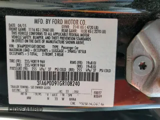 2016 Ford Fusion Titanium with VIN 3FA6P0D91GR108240, listed as a Copart auction lot 57614835 with 143,316 mi miles and Salvage title. Bid and sale history available at DreamBid. Image 12.