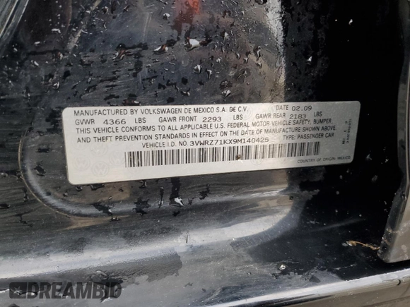 2009 Volkswagen Jetta SE z VIN 3VWRZ71KX9M140425, wystawiony jako Copart lot #85962374 z przebiegiem 177 732 mil mil oraz Szkoda całkowita • Salvage title. Historia ofert i sprzedaży dostępna na DreamBid. Obrazek 12.