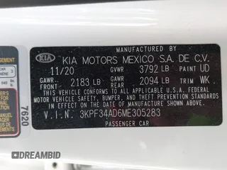 2021 Kia Forte GT-Line with VIN 3KPF34AD6ME305283, listed as a IAAI auction lot 41434409 with 50,041 mi miles. Bid and sale history available at carsss.com. Image 9.