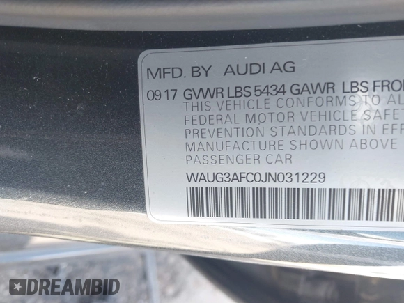 2018 Audi A6 Premium Plus with VIN WAUG3AFC0JN031229, listed as a IAAI auction lot 41653145 with 132,672 mi miles. Bid and sale history available at carsss.com. Image 9.