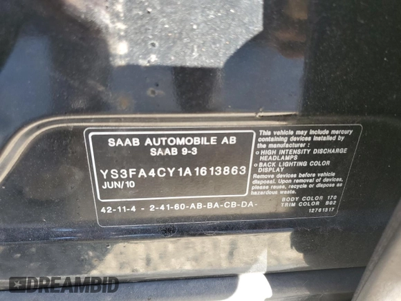 2010 Saab 9-3 z VIN YS3FA4CY1A1613863, wystawiony jako Copart lot #76587724 z przebiegiem 230 190 mil mil oraz Czysty tytuł • Clean title. Historia ofert i sprzedaży dostępna na DreamBid. Obrazek 12.