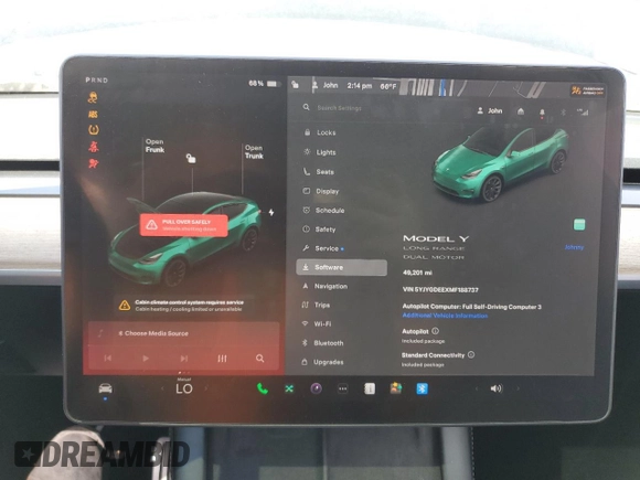 2021 Tesla Model Y Long Range with VIN 5YJYGDEEXMF188737, listed as a Copart auction lot 49117605 with 49,201 mi miles and Salvage Title. Bid and sale history available at DreamBid. Image 9.
