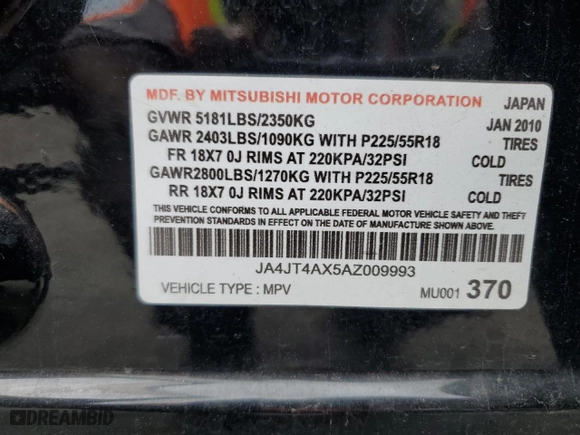 2010 Mitsubishi Outlander XLS with VIN JA4JT4AX5AZ009993, listed as a Copart auction lot 68136904 with 138,149 mi miles and Salvage Title. Bid and sale history available at carsss.com. Image 13.