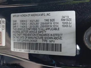 2019 Acura RDX w/Technology Pkg with VIN 5J8TC2H5XKL043425, listed as a IAAI auction lot 41801301 with 41,767 mi miles. Bid and sale history available at carsss.com. Image 9.