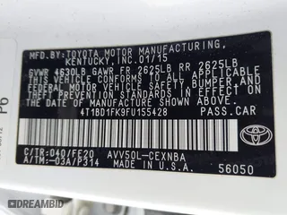 2015 Toyota Camry Hybrid LE with VIN 4T1BD1FK9FU155428, listed as a IAAI auction lot 41666063 with 154,608 mi miles. Bid and sale history available at carsss.com. Image 9.