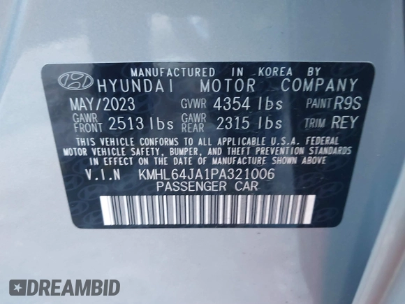 2023 Hyundai Sonata SEL z VIN KMHL64JA1PA321006, wystawiony jako IAAI lot #38313188 z przebiegiem 12 619 mil mil oraz . Historia ofert i sprzedaży dostępna na DreamBid. Obrazek 9.