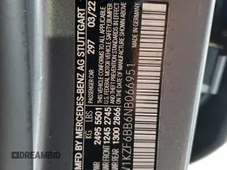 2022 Mercedes-Benz E 53 AMG with VIN W1KZF6BB6NB066951, listed as a Copart auction lot 89347055 with 16,211 mi miles and Clean Title. Bid and sale history available at DreamBid. Image 12.
