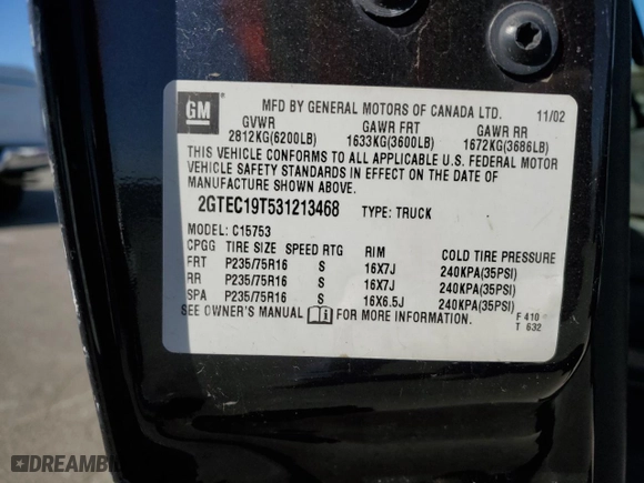 2003 GMC Sierra 1500 SLT with VIN 2GTEC19T531213468, listed as a Copart auction lot 78383764 with 186,202 mi miles and Clean Title. Bid and sale history available at carsss.com. Image 12.