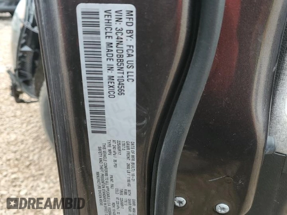 2022 Jeep Compass Latitude with VIN 3C4NJDBB5NT104566, listed as a Copart auction lot 50793525 with 15,817 mi miles and Salvage Title. Bid and sale history available at DreamBid. Image 14.