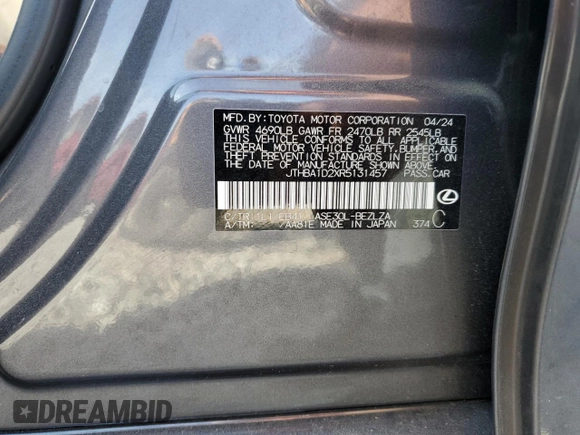 2024 Lexus IS 300 z VIN JTHBA1D2XR5131457, wystawiony jako Copart lot #47825855 z przebiegiem 17 118 mil mil oraz Nie do naprawy • Non repairable. Historia ofert i sprzedaży dostępna na DreamBid. Obrazek 12.