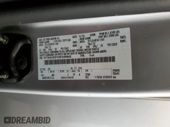 2017 Ford F-150 XL with VIN 1FTEW1EP1HFA55842, listed as a Copart auction lot 45715775 with 141,732 mi miles and Salvage Title. Bid and sale history available at carsss.com. Image 14.