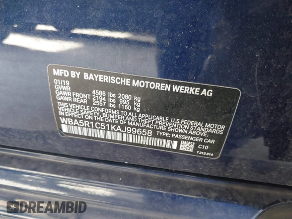 2019 BMW 3 Series 330i z VIN WBA5R1C51KAJ99658, wystawiony jako IAAI lot #42158041 z przebiegiem Nie podano mil oraz . Historia ofert i sprzedaży dostępna na DreamBid. Obrazek 9.
