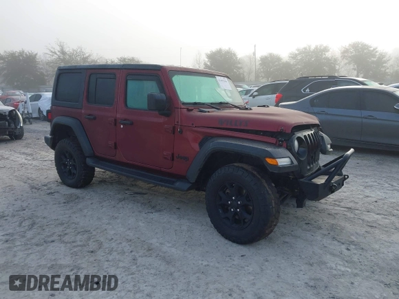 2021 Jeep Wrangler Unlimited Willys with VIN 1C4HJXDN6MW815448, listed as a IAAI auction lot 41459304 with 52,474 mi miles and . Bid and sale history available at DreamBid. Image 1.