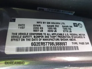 2008 Pontiac G8 with VIN 6G2ER57798L988697, listed as a IAAI auction lot 41690384 with 166,798 mi miles. Bid and sale history available at carsss.com. Image 9.