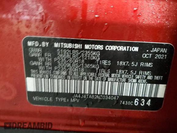 2022 Mitsubishi Outlander ES with VIN JA4J4TA82NZ034047, listed as a Copart auction lot 85648594 with 38,320 mi miles and Salvage Title. Bid and sale history available at carsss.com. Image 13.
