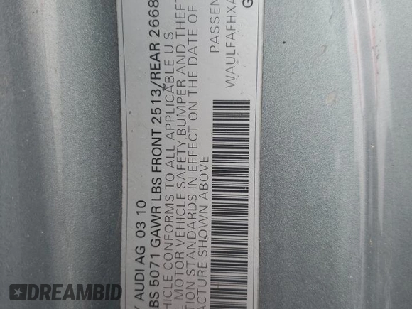 2010 Audi A5 Premium Plus z VIN WAULFAFHXAN021616, wystawiony jako Copart lot #60869125 z przebiegiem Nie podano mil oraz Szkoda całkowita • Salvage title. Historia ofert i sprzedaży dostępna na DreamBid. Obrazek 13.