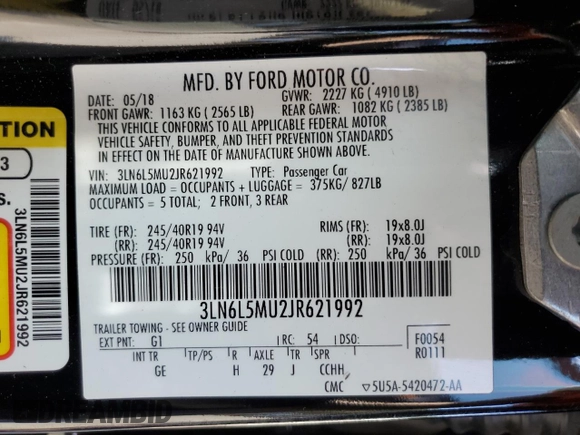 2018 Lincoln MKZ Hybrid Reserve z VIN 3LN6L5MU2JR621992, wystawiony jako Copart lot #58600025 z przebiegiem 136 672 mil mil oraz Szkoda całkowita • Salvage title. Historia ofert i sprzedaży dostępna na DreamBid. Obrazek 12.