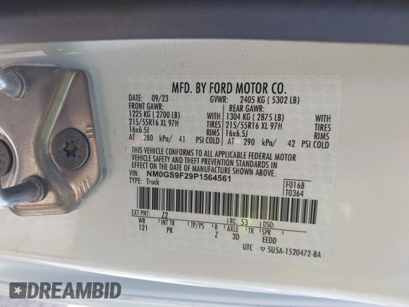 2023 Ford Transit Connect XLT с VIN NM0GS9F29P1564561, выставлен на аукционе IAAI как лот 42569433 с пробегом 11 697 миль миль и . История ставок и продаж доступна на DreamBid. Изображение 9.