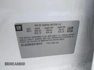 2012 Chevrolet Sonic LT with VIN 1G1JC6SH3C4105414, listed as a IAAI auction lot 42435826 with 103,964 mi miles and . Bid and sale history available at DreamBid. Image 9.