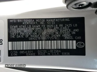 2024 Lexus ES with VIN 58ADZ1B18RU172578, listed as a Copart auction lot 42027655 with 8,339 mi miles and Salvage Title. Bid and sale history available at carsss.com. Image 15.