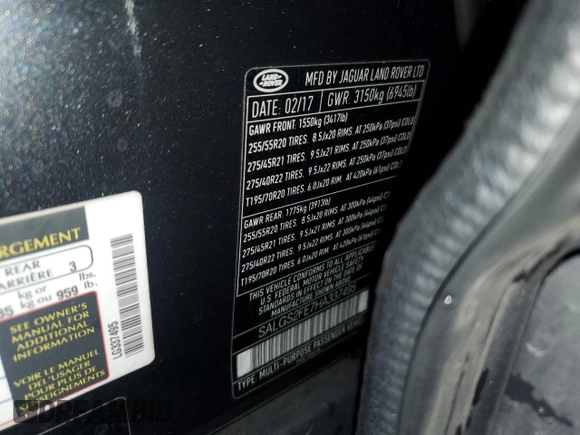 2017 Land Rover Range Rover z VIN SALGS2FE7HA337495, wystawiony jako Copart lot #77177204 z przebiegiem 75 573 mil mil oraz Szkoda całkowita • Salvage title. Historia ofert i sprzedaży dostępna na DreamBid. Obrazek 14.