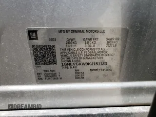 2019 Chevrolet Traverse LT Cloth with VIN 1GNEVGKW0KJ151183, listed as a Copart auction lot 60988104 with 82,431 mi miles and Salvage Title. Bid and sale history available at carsss.com. Image 13.