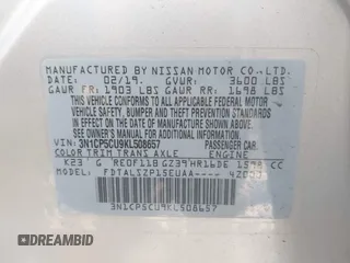 2019 Nissan Kicks SV with VIN 3N1CP5CU9KL508657, listed as a IAAI auction lot 41321427 with 137,402 mi miles. Bid and sale history available at carsss.com. Image 9.