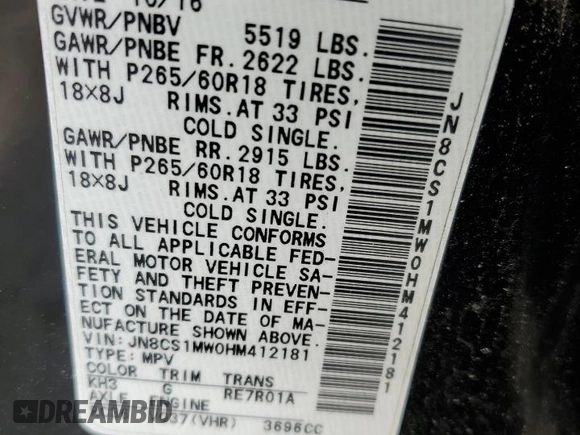 2017 Infiniti QX70 z VIN JN8CS1MW0HM412181, wystawiony jako Copart lot #60594815 z przebiegiem 127 971 mil mil oraz Szkoda całkowita • Salvage title. Historia ofert i sprzedaży dostępna na DreamBid. Obrazek 13.