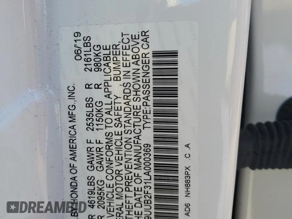 2020 Acura TLX with VIN 19UUB2F31LA000369, listed as a Copart auction lot 48179305 with 0 mi miles and Salvage Title. Bid and sale history available at carsss.com. Image 15.